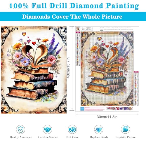 Meothan 5D Diamond Painting Kits for Adults Book Flowers Diamond Art Kits for Adoults, DIY Full Round Paint with Diamond Art Dots Retro Gem Art Painting Crafts for Home Wall Decor 11.8x15.7inch - Image 3