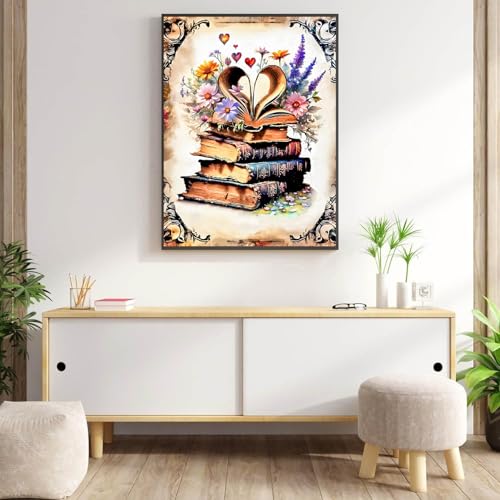 Meothan 5D Diamond Painting Kits for Adults Book Flowers Diamond Art Kits for Adoults, DIY Full Round Paint with Diamond Art Dots Retro Gem Art Painting Crafts for Home Wall Decor 11.8x15.7inch - Image 4