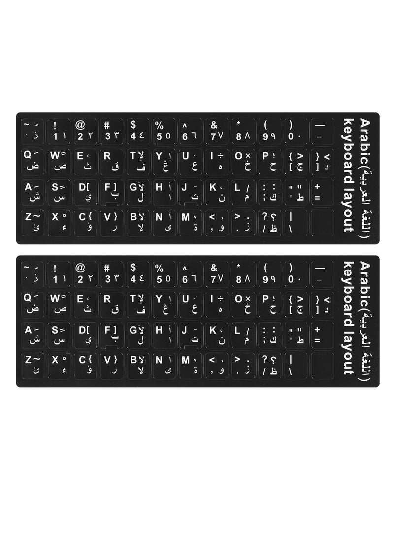 Generic - 2PCS Pack Arabic Keyboard Stickers, Arabic Keyboard Replacement Stickers Black Background with White Letters for Computer Laptop Notebook Desktop (Arabic) - Image 1