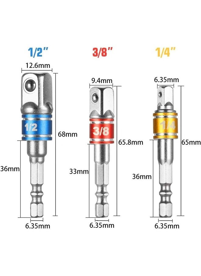 MVAQKLM  - 4 PCS Impact Socket Adapter Impact Driver Socket Adapter Extension Bar Set High Speed Nut Driver Tool Kits for Square Socket Turn Power Drill Into Nut Driver - Image 1
