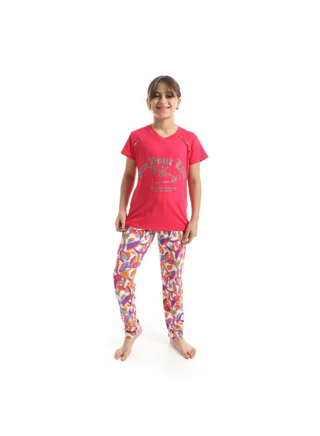 سيزار بيجامة بناتي صيفي مزودة بطباعات علي الصدر - Image 1