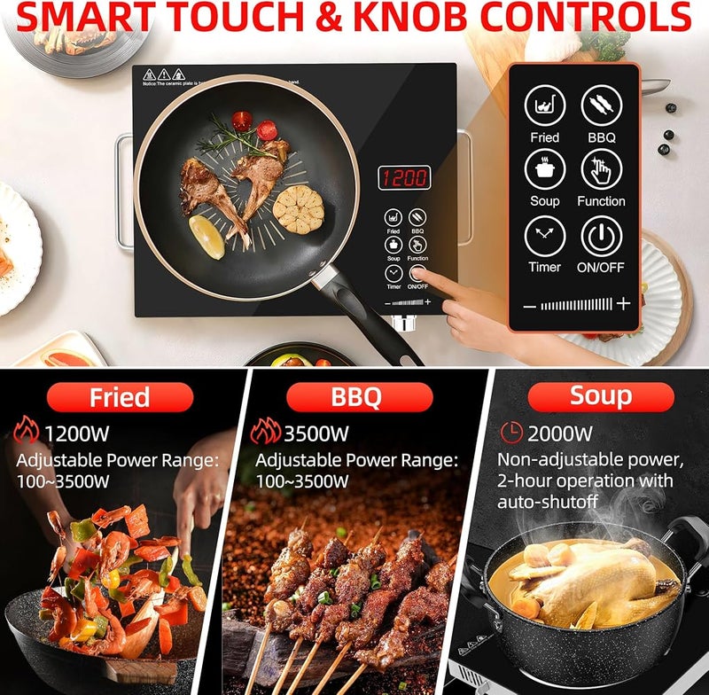 XVersion Infrared Cooker 3500W, Electric Ceramic Hot Plate with Adjustable Temperature and Handle, Single Burner Infrared Stove for Home Kitchen Cooking (Black) - Image 3