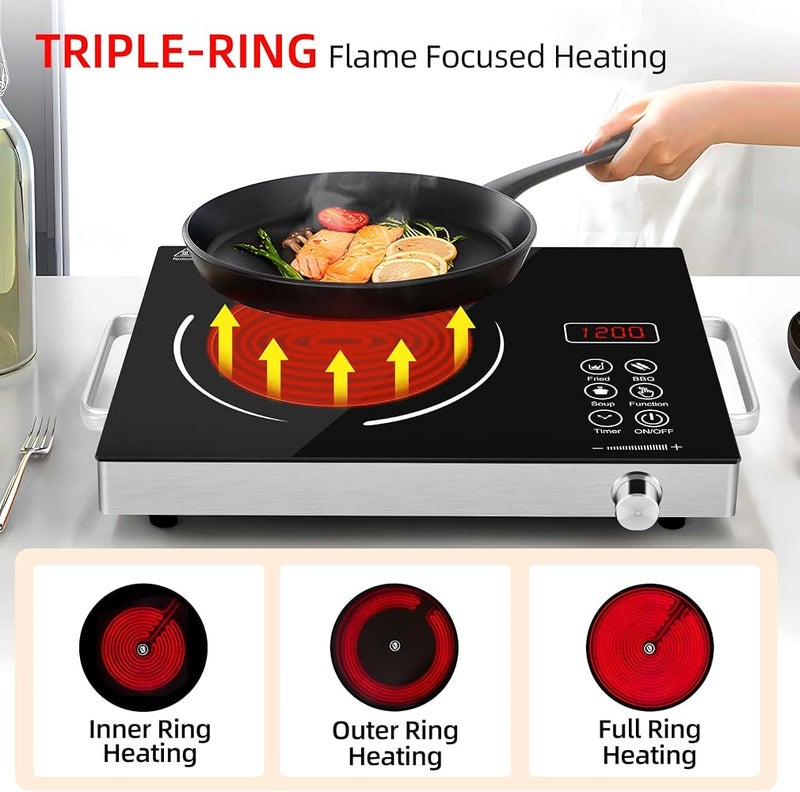 XVersion Infrared Cooker 3500W, Electric Ceramic Hot Plate with Adjustable Temperature and Handle, Single Burner Infrared Stove for Home Kitchen Cooking (Black) - Image 5