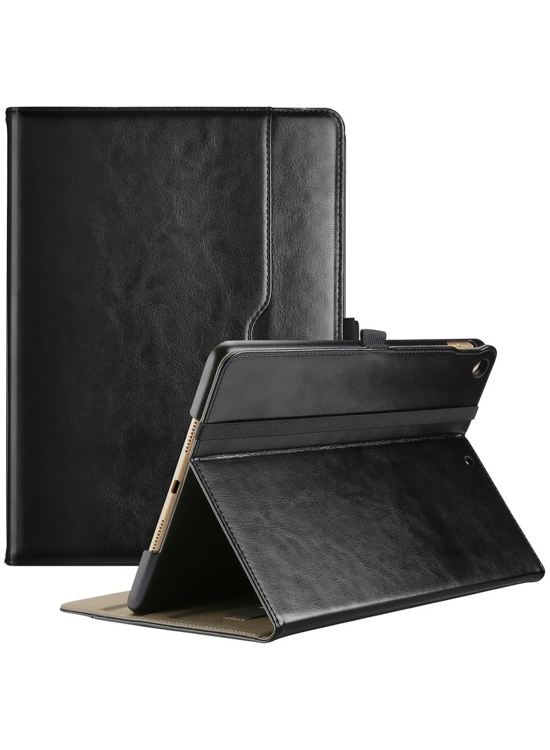 iPad 7th/8th/9th Generation 10.2" PU Leather Case Business Stand Cover Smart Folio with Hand Strap Front Pocket Pen Loop -Black - Image 1