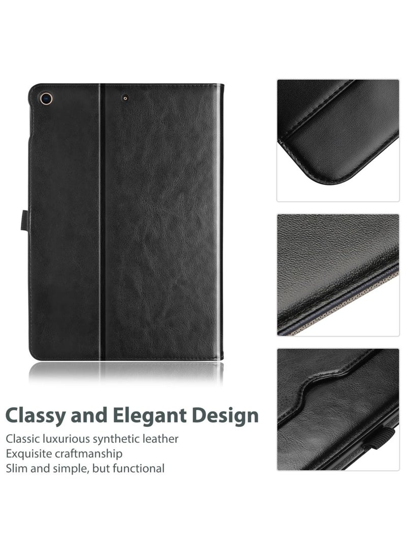 iPad 7th/8th/9th Generation 10.2" PU Leather Case Business Stand Cover Smart Folio with Hand Strap Front Pocket Pen Loop -Black - Image 2
