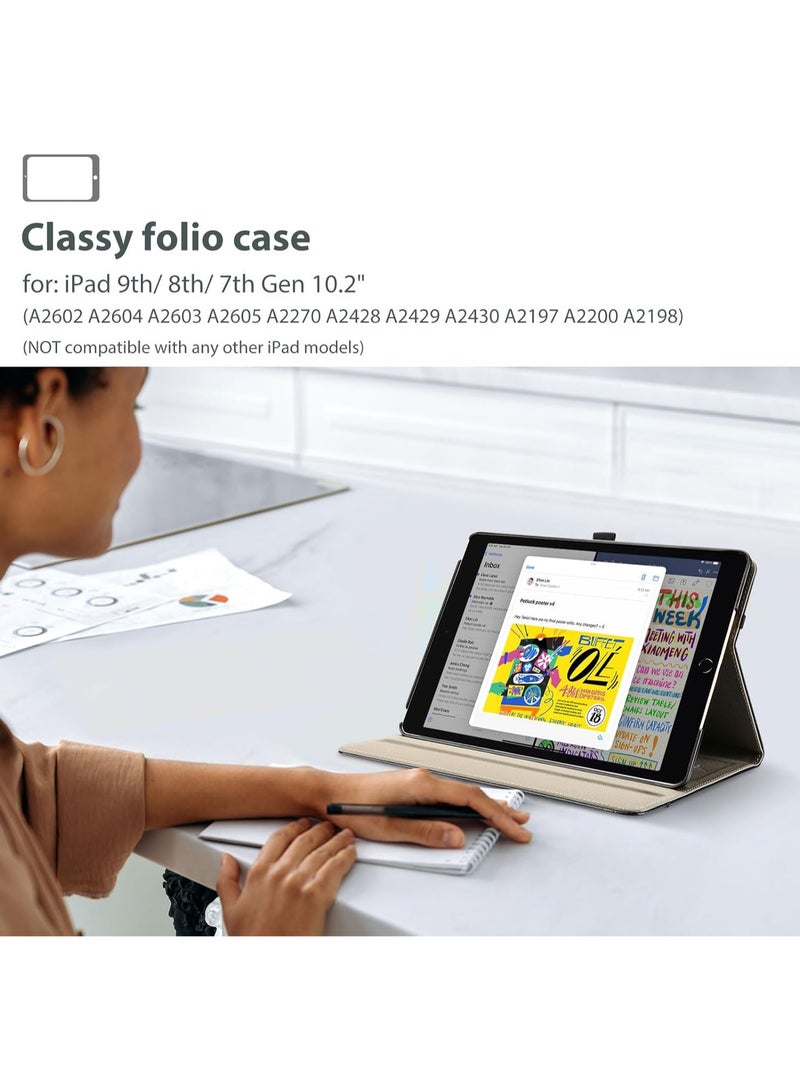 iPad 7th/8th/9th Generation 10.2" PU Leather Case Business Stand Cover Smart Folio with Hand Strap Front Pocket Pen Loop -Black - Image 5