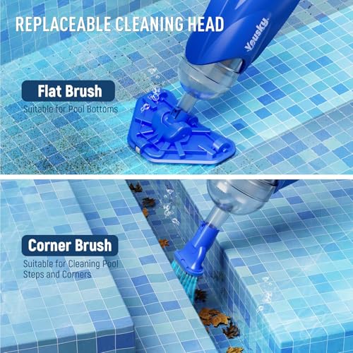 Yousky Cordless Pool Vacuum for Above Ground & Inground Pools, 18.5GPM Suction with 2 Brush Heads for Leaves, Debris, with Telescopic Pole Back-Friendly Cleaning, Hot Tub Spa Handheld Cleaner (Blue) - Image 2