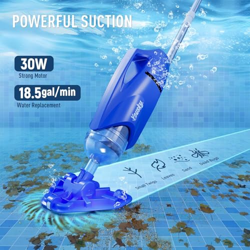 Yousky Cordless Pool Vacuum for Above Ground & Inground Pools, 18.5GPM Suction with 2 Brush Heads for Leaves, Debris, with Telescopic Pole Back-Friendly Cleaning, Hot Tub Spa Handheld Cleaner (Blue) - Image 3