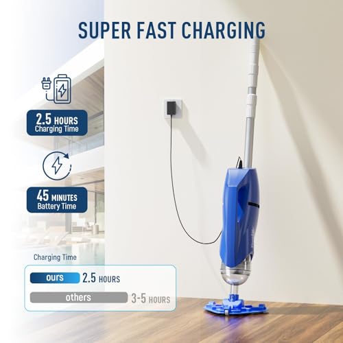 Yousky Cordless Pool Vacuum for Above Ground & Inground Pools, 18.5GPM Suction with 2 Brush Heads for Leaves, Debris, with Telescopic Pole Back-Friendly Cleaning, Hot Tub Spa Handheld Cleaner (Blue) - Image 4