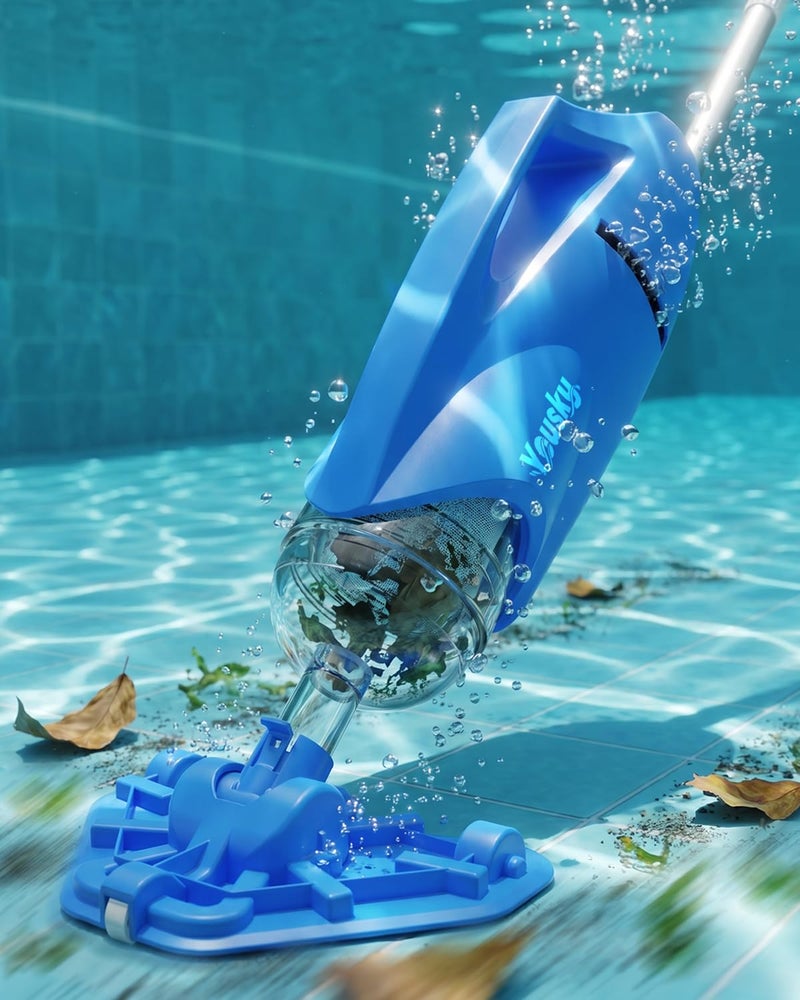 Yousky Cordless Pool Vacuum for Above Ground & Inground Pools, 18.5GPM Suction with 2 Brush Heads for Leaves, Debris, with Telescopic Pole Back-Friendly Cleaning, Hot Tub Spa Handheld Cleaner (Blue) - Image 1