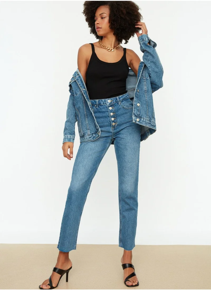 trendyol Button Detail High Waist Jeans