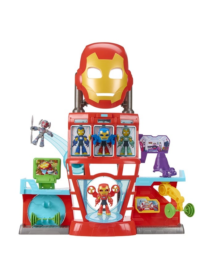 Marvel Iron Man and his Awesome Friends Boys & Girls Electronic Iron Quarters Playset with 7.6-cm (3 inch) Action Figures & Mask, Super Hero Toys, 3+