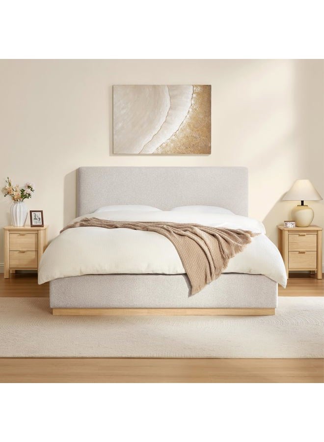 KISLOT Upholstered Queen Size Bed Frame, Boucle Fabric Platform Bed Mattress Foundation Noise-Free No Box Spring Needed Easy Assembly - Image 1
