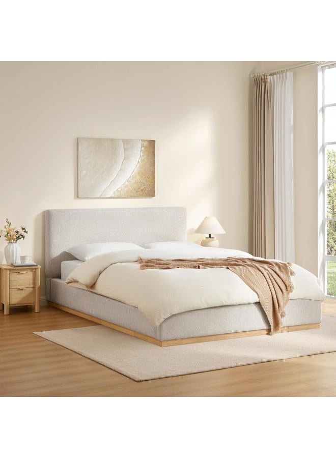 KISLOT Upholstered Queen Size Bed Frame, Boucle Fabric Platform Bed Mattress Foundation Noise-Free No Box Spring Needed Easy Assembly - Image 2
