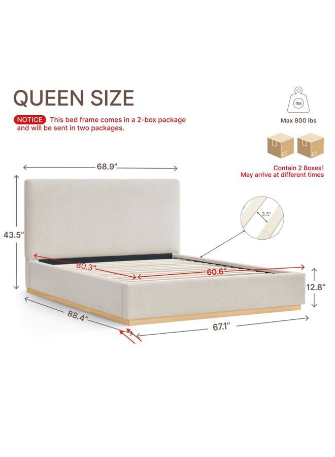 KISLOT Upholstered Queen Size Bed Frame, Boucle Fabric Platform Bed Mattress Foundation Noise-Free No Box Spring Needed Easy Assembly - Image 3