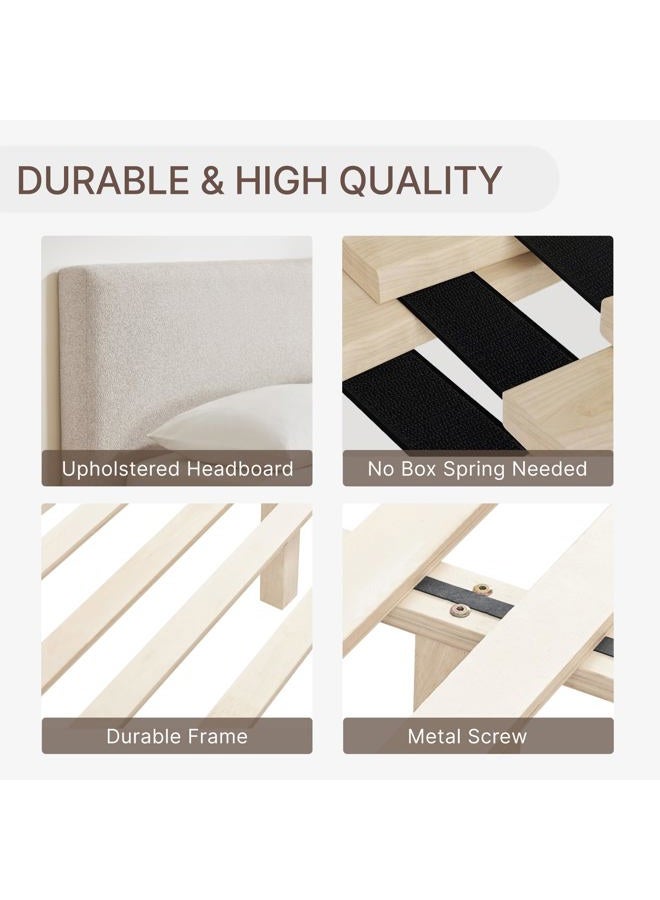 KISLOT Upholstered Queen Size Bed Frame, Boucle Fabric Platform Bed Mattress Foundation Noise-Free No Box Spring Needed Easy Assembly - Image 4