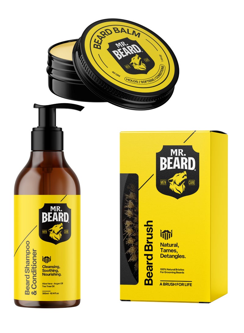 Mr.Beard Complete Beard Care Kit Beard Shampoo + Beard Balm + Beard Brush - Image 1