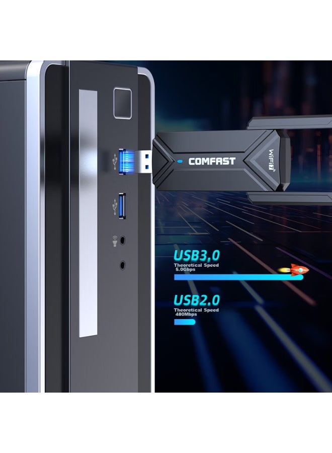 Comfast Cf-983be Wifi 7 Gigabit Gaming Plug-and Usb Wireless Network Adapter, 6500m Tri-band 5g Wireless Network Card, For Desktop And Laptop Computers, Wifi Receiver - Image 3