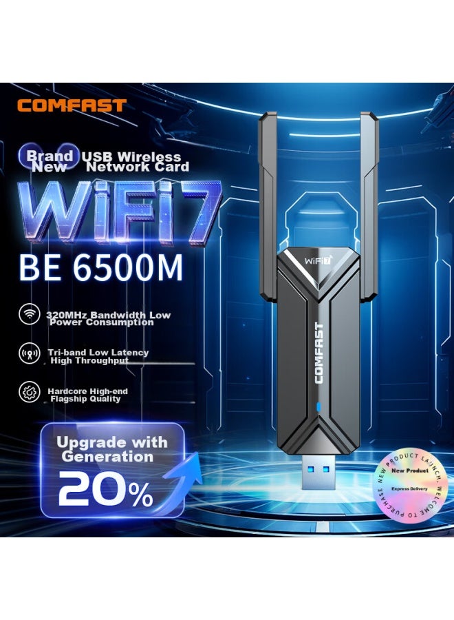 Comfast Cf-983be Wifi 7 Gigabit Gaming Plug-and Usb Wireless Network Adapter, 6500m Tri-band 5g Wireless Network Card, For Desktop And Laptop Computers, Wifi Receiver - Image 1