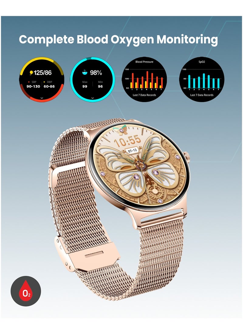Moxedo Moxedo Glory Smart Watch for Women 1.43” Amoled HD Display Fitness Watch Real Time Health Monitoring, 100+ Watch Faces, 120+ Sports Modes Fitness Activity Tracker for iOS and Android - Rose Gold  - Image 3