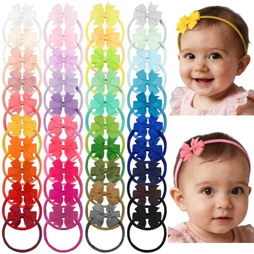 JOYOYO 40pcs Mini Baby Girls Grosgrain Ribbon Hair Bows Headbands 2 Hairband Hair Accessories for Baby Girl Infants Newborn and Toddler - Image 1