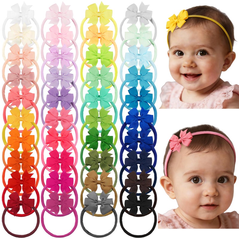 JOYOYO 40pcs Mini Baby Girls Grosgrain Ribbon Hair Bows Headbands 2 Hairband Hair Accessories for Baby Girl Infants Newborn and Toddler - Image 3