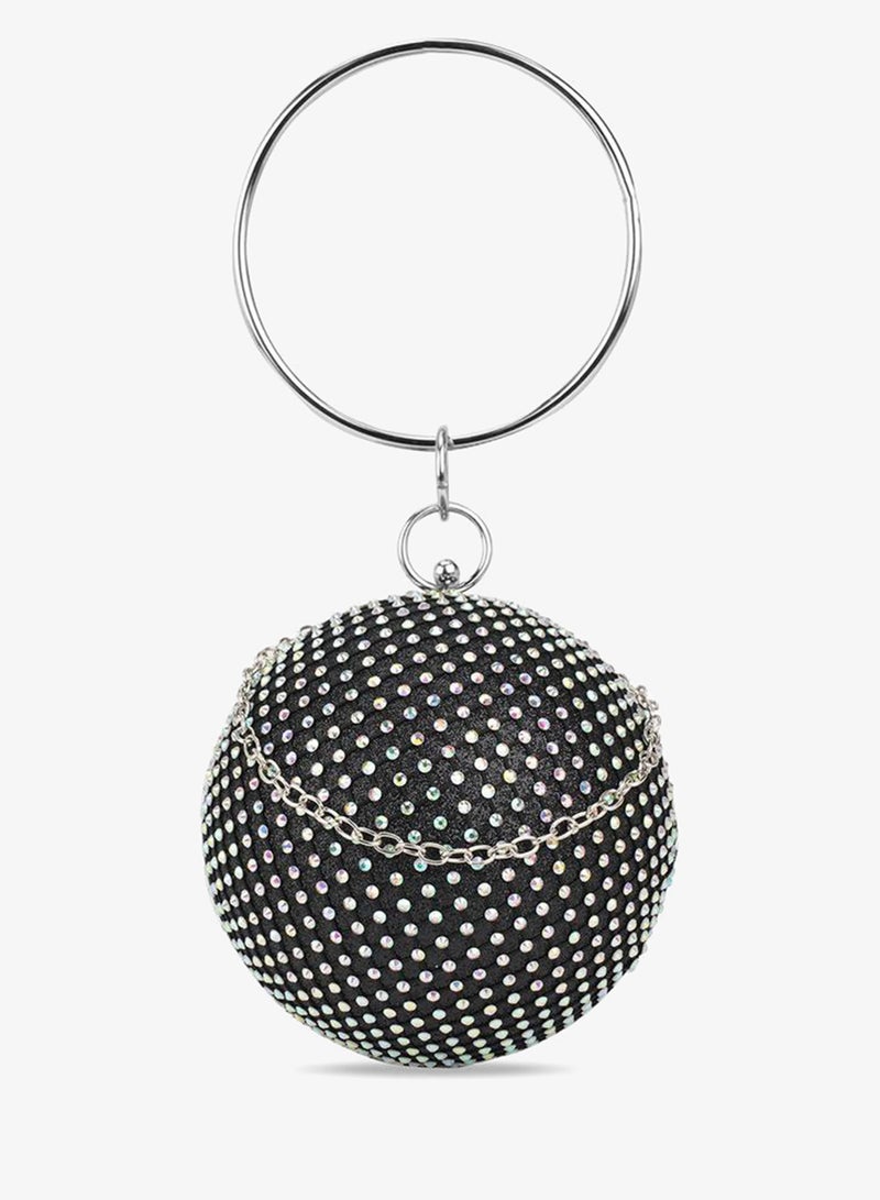 globus Black Embellished Circle Clutch with Bangle Handle - Image 1