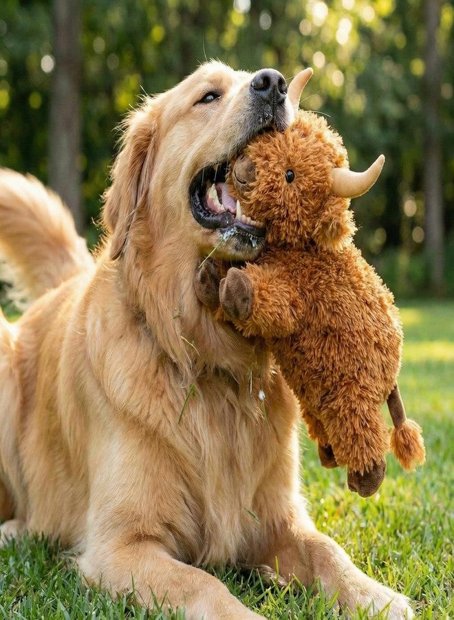 Seenelling ألعاب سينيلينج الصريرية للكلاب، ألعاب دفع محشوة على شكل بقرة هايلاند، لعبة مضغ للكلاب الصغيرة والمتوسطة، لعبة جلب للجراء، لعبة تفاعلية لتسنينهم ومضغهم لإبقائهم مشغولين، هدية عيد ميلاد على شكل بقرة هايلاند - Image 3