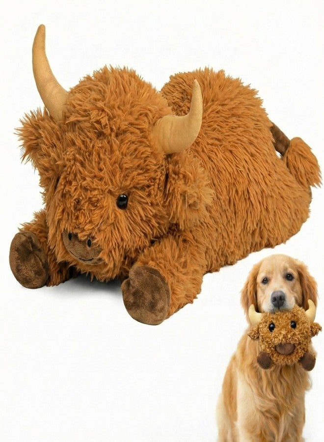 Seenelling ألعاب سينيلينج الصريرية للكلاب، ألعاب دفع محشوة على شكل بقرة هايلاند، لعبة مضغ للكلاب الصغيرة والمتوسطة، لعبة جلب للجراء، لعبة تفاعلية لتسنينهم ومضغهم لإبقائهم مشغولين، هدية عيد ميلاد على شكل بقرة هايلاند - Image 1