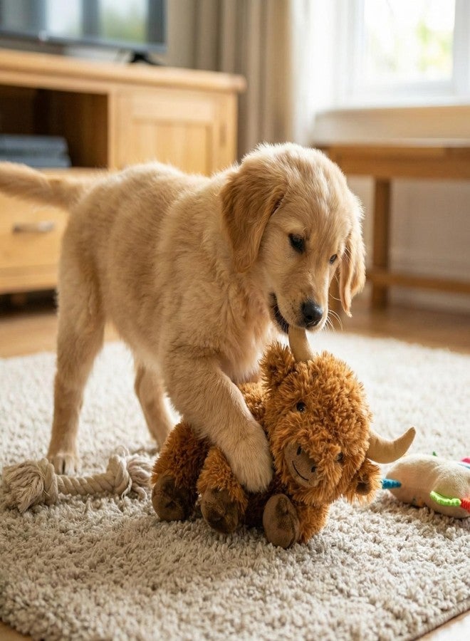 Seenelling ألعاب سينيلينج الصريرية للكلاب، ألعاب دفع محشوة على شكل بقرة هايلاند، لعبة مضغ للكلاب الصغيرة والمتوسطة، لعبة جلب للجراء، لعبة تفاعلية لتسنينهم ومضغهم لإبقائهم مشغولين، هدية عيد ميلاد على شكل بقرة هايلاند - Image 5