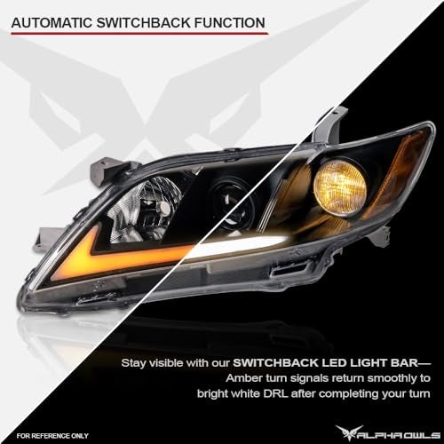 Alpha Owls Switchback Sequential LED Projector Headlights|Compatible With 2007-2009 Toyota Camry|8737828|Black Amber - Image 5