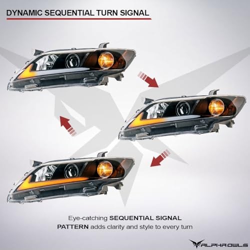 Alpha Owls Switchback Sequential LED Projector Headlights|Compatible With 2007-2009 Toyota Camry|8737828|Black Amber - Image 4