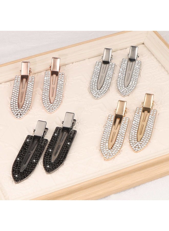 MagicSky 8PCS No Crease Hair Clips, Rhinestone No Bend Flat Styling Clip, Bling Diamond Metal Curl Pins Bang Creaseless Duckbill,Barrettes for Makeup, Hairstyle Tool for Women Girls,Silver Gold Black - Image 4