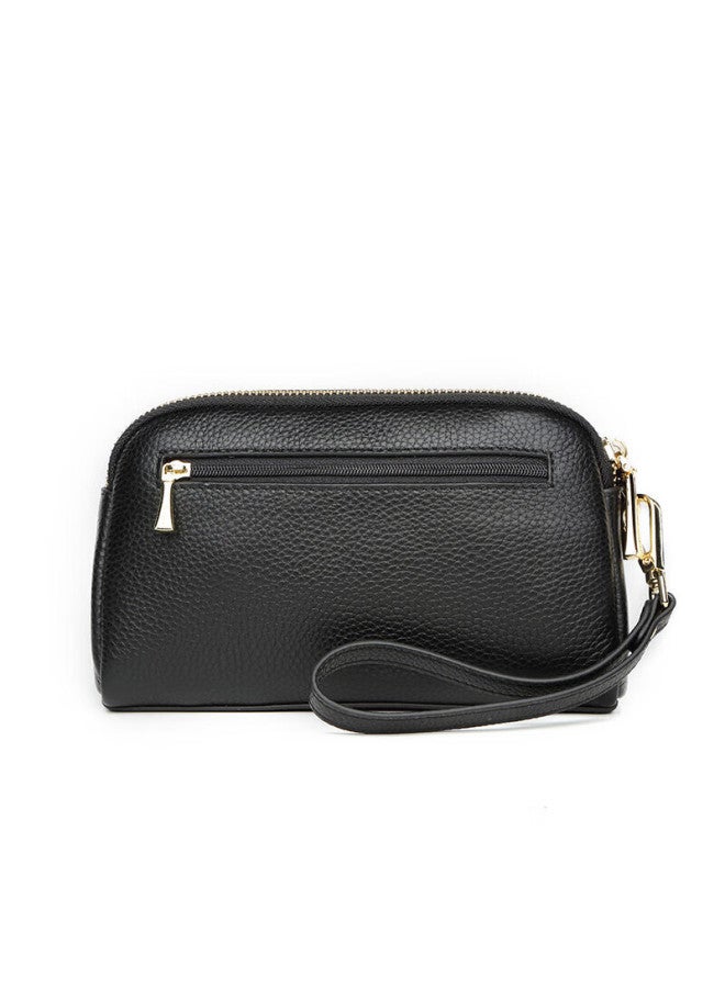 Crocodile New Year Gift, Double Zipper Top-grain Leather Wristlet Bag, Women's Clutch, Long Wallet, Black - Image 3
