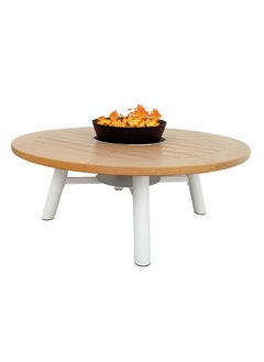 NABCO Light Round Wood-Burning Fire Pit Table for Patio – 135x135x52 cm, Outdoor Dining Table with Fire Pit, Durable and Compact for Backyard or Deck, Natural Teak/White  - Image 1