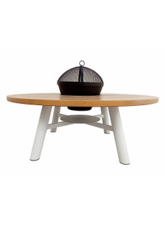 NABCO Light Round Wood-Burning Fire Pit Table for Patio – 135x135x52 cm, Outdoor Dining Table with Fire Pit, Durable and Compact for Backyard or Deck, Natural Teak/White  - Image 2