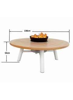NABCO Light Round Wood-Burning Fire Pit Table for Patio – 135x135x52 cm, Outdoor Dining Table with Fire Pit, Durable and Compact for Backyard or Deck, Natural Teak/White  - Image 4