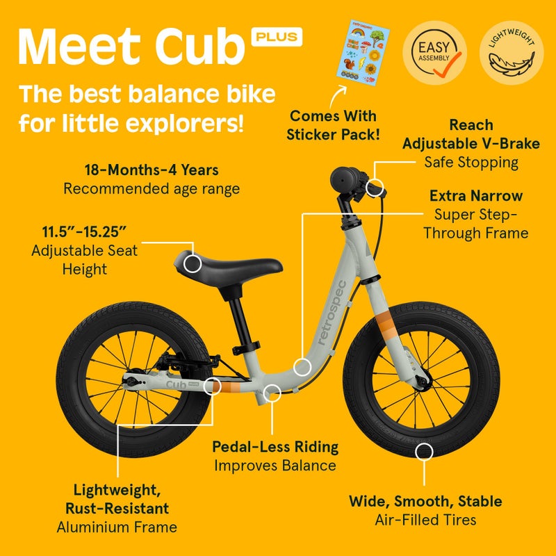 Retrospec Cub Plus Toddler Balance Bike for Boys & Girls Ages 18 Months - 4 Years with Adjustable Seat, Handlebars & V-Brake, Lightweight Frame, Air-Filled Tires - Image 2