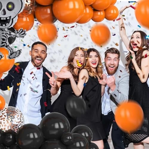Pop The Party مجموعة زينة عيد الهالوين - 39 قطعة | بالون هيكل عظمي، بالونات سوداء وبرتقالية، بالون دائري وقماش شرابة لتزيين الحفلات المخيفة - Image 3