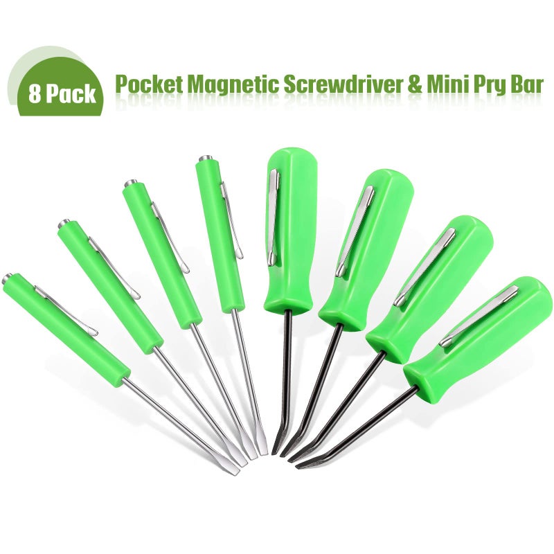 Zhehao 8 Pieces Green Pocket Magnetic Screwdriver Mini Pocket Pry Bar Screwdriver Slotted Head with Magnet Top for Home Office Car Gadgets Repair Tools Mechanics Electricians Technicians - Image 3
