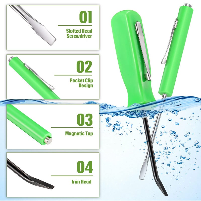 Zhehao 8 Pieces Green Pocket Magnetic Screwdriver Mini Pocket Pry Bar Screwdriver Slotted Head with Magnet Top for Home Office Car Gadgets Repair Tools Mechanics Electricians Technicians - Image 4