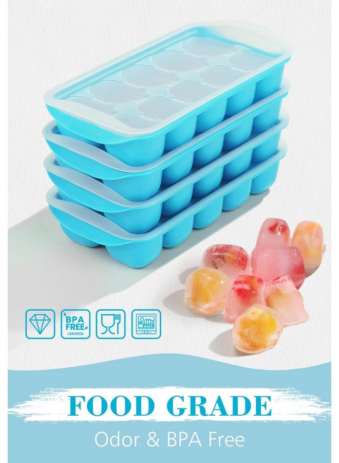 DOQAUS Ice Cube Tray with Lid and Bin, 4 Pack Easy Pop Out Silicone Ices Cubes Trays for Freezer with Cover, Stackable Compact Ice Bucket Kits, for Soup, Food, Cocktail, Coffee - Image 2