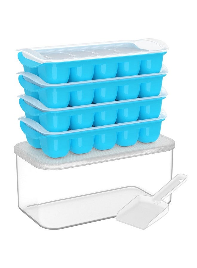 DOQAUS Ice Cube Tray with Lid and Bin, 4 Pack Easy Pop Out Silicone Ices Cubes Trays for Freezer with Cover, Stackable Compact Ice Bucket Kits, for Soup, Food, Cocktail, Coffee - Image 1