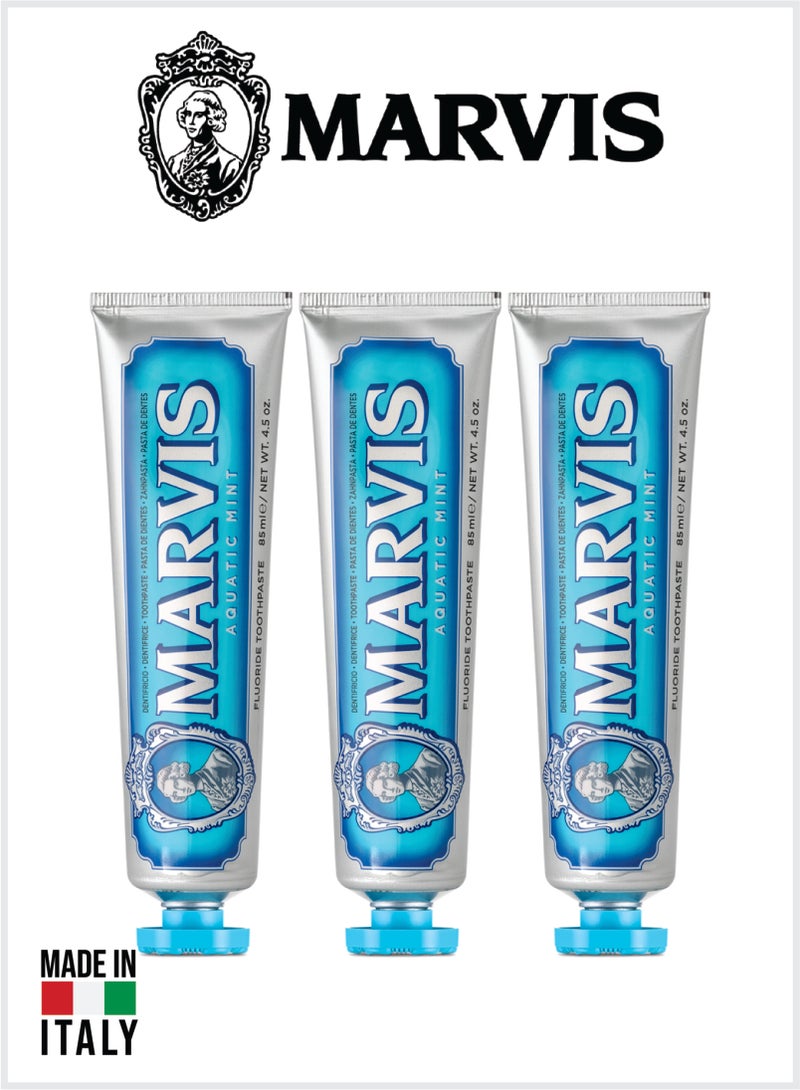 Marvis Aquatic Mint Toothpaste Refreshing Mint Flavor Fluoride Toothpaste 85ml Pack Of 3 - Image 1