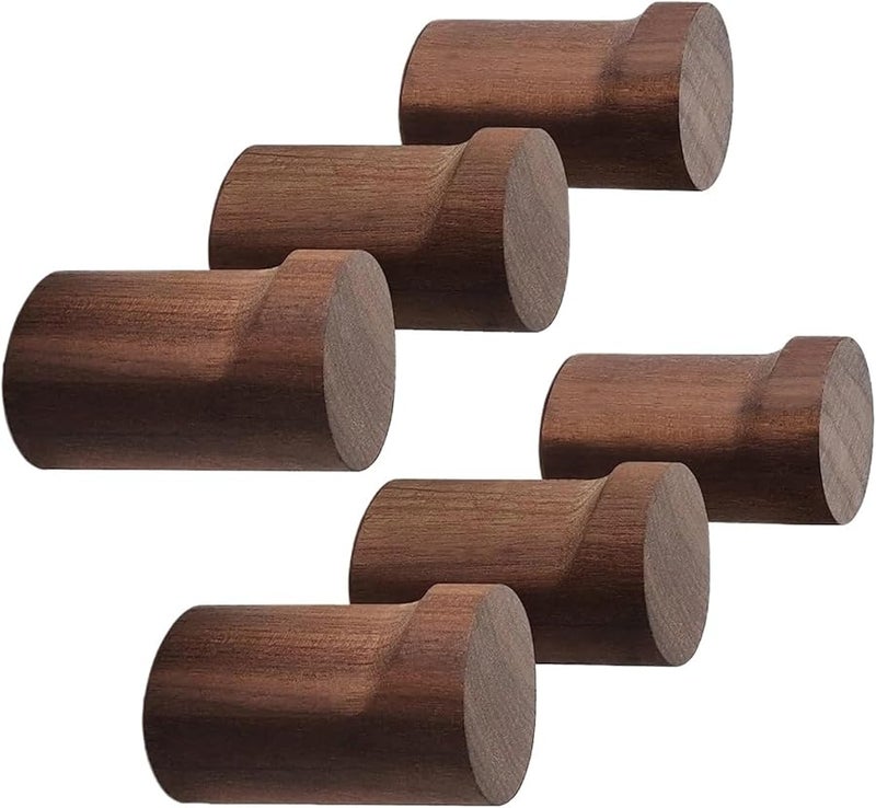 Walnut Wood Wall Mounted Coat Hooks 6PCS Minimalist Hat Towel Bag Hanger For Home Entryway - Image 2