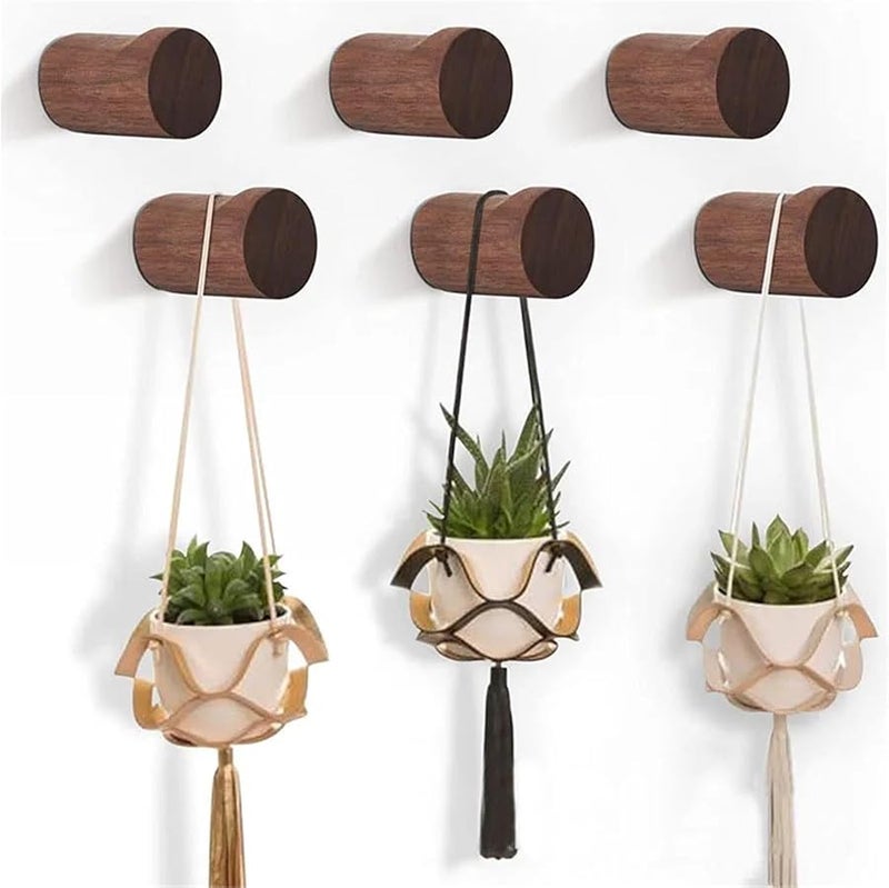 Walnut Wood Wall Mounted Coat Hooks 6PCS Minimalist Hat Towel Bag Hanger For Home Entryway - Image 4