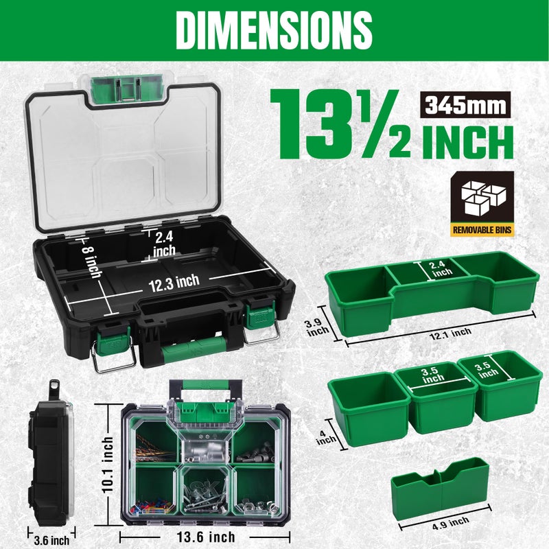 SK 13.5-Inch Small Part Organizer, Stackable Tools Box Organizer with 7 Compartments and Removable Dividers, Transparent Lid, Waterproof & Impact-Resistant Design, for Small Tools and Accessories - Image 3