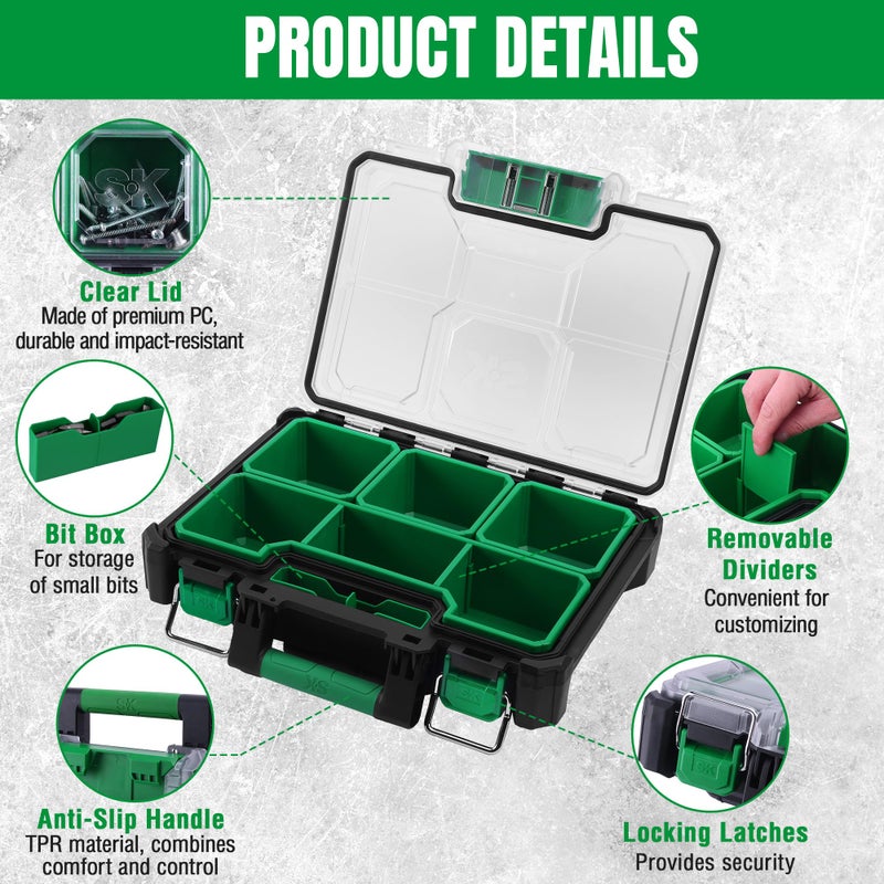 SK 13.5-Inch Small Part Organizer, Stackable Tools Box Organizer with 7 Compartments and Removable Dividers, Transparent Lid, Waterproof & Impact-Resistant Design, for Small Tools and Accessories - Image 4