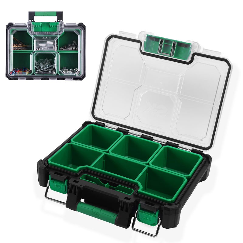 SK 13.5-Inch Small Part Organizer, Stackable Tools Box Organizer with 7 Compartments and Removable Dividers, Transparent Lid, Waterproof & Impact-Resistant Design, for Small Tools and Accessories - Image 1
