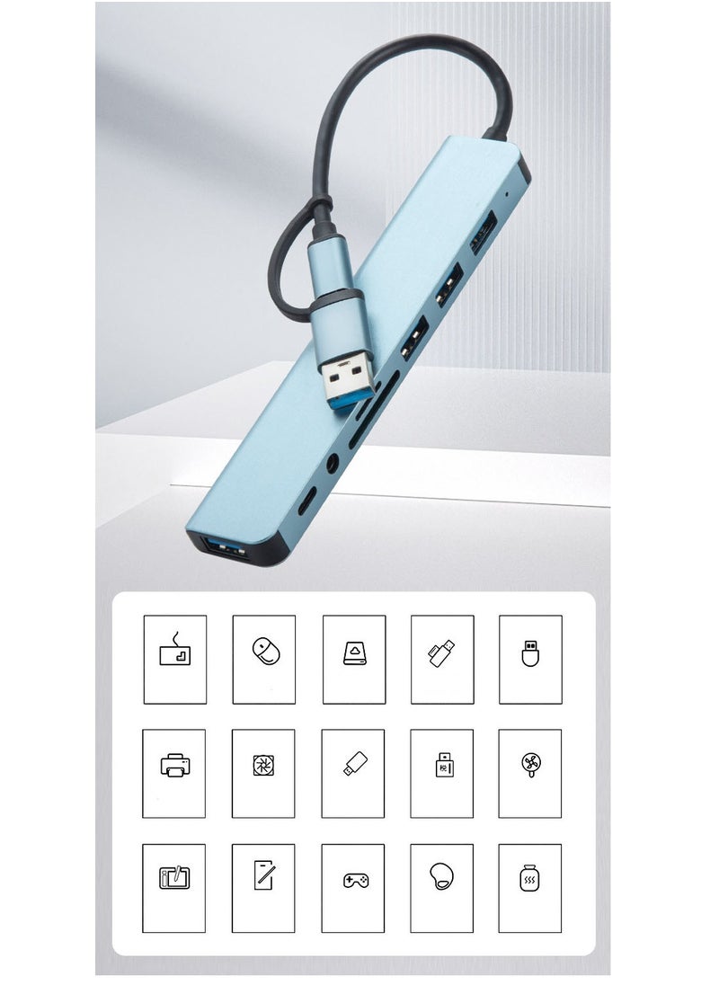 جنرال - 7 في 2 نوع سي توسيع أداة ، مفتاح واحد USB الصدد + شحن سريع ، واثنين من نوع سي وأربعة USB 2.0 و USB 3.0 - Image 1